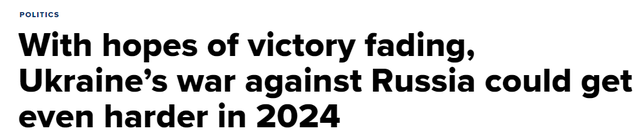 寄予厚望的反攻胜利希望破灭 乌克兰2024年更困难